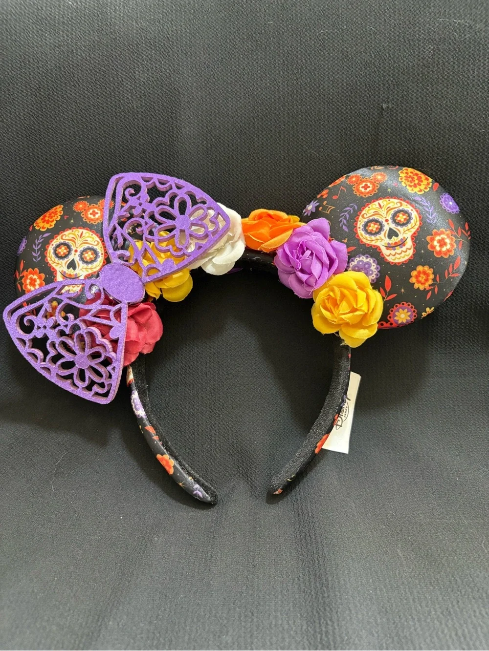 Disney Parks Sugar Skull Minnie Ears Floral Bow Día de los Muertos
